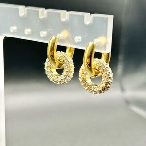 18K Gold Zircon Elegant Hoop Stainless Steel Drop Earrings